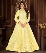 GLAMOROUS YELLOW FANCY SEQUINS EMBROIDERED GEORGETTE PARTY WEAR GOWN SEMI STITCHED