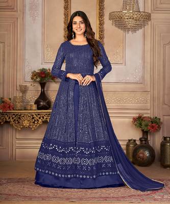 BLUE GEORGETTE THREAD WITH SEQUIENCE EMBROIDERED WORK SALWAR SUIT DUPATTA 1