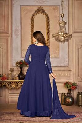 BLUE GEORGETTE THREAD WITH SEQUIENCE EMBROIDERED WORK SALWAR SUIT DUPATTA 3