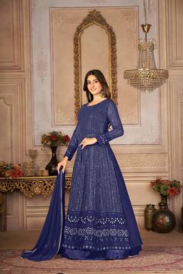 BLUE GEORGETTE THREAD WITH SEQUIENCE EMBROIDERED WORK SALWAR SUIT DUPATTA 4