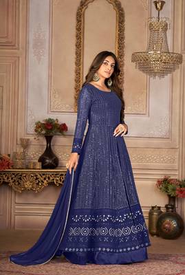 BLUE GEORGETTE THREAD WITH SEQUIENCE EMBROIDERED WORK SALWAR SUIT DUPATTA 5