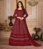 MAROON GEORGETTE THREAD WITH SEQUIENCE EMBROIDERED WORK SALWAR SUIT DUPATTA