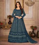 TURQUOISE GEORGETTE THREAD WITH SEQUIENCE EMBROIDERED WORK SALWAR SUIT DUPATTA