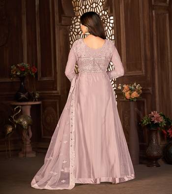 PURPLE NET ANARKALI EMBROIDERED WORK LONG SALWAR SUIT DUPATTA 3
