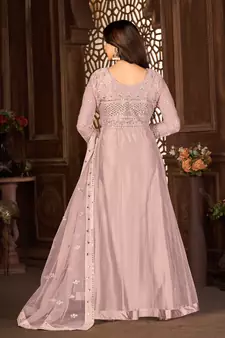 PURPLE NET ANARKALI EMBROIDERED WORK LONG SALWAR SUIT DUPATTA