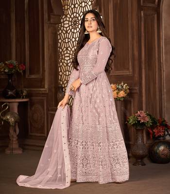 PURPLE NET ANARKALI EMBROIDERED WORK LONG SALWAR SUIT DUPATTA 4