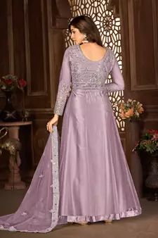 PURPLE NET ANARKALI EMBROIDERED WORK LONG SALWAR SUIT DUPATTA