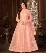 PEACH NET ANARKALI EMBROIDERED WORK LONG SALWAR SUIT DUPATTA