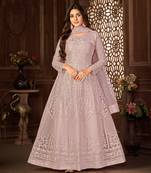 PURPLE NET ANARKALI EMBROIDERED WORK LONG SALWAR SUIT DUPATTA