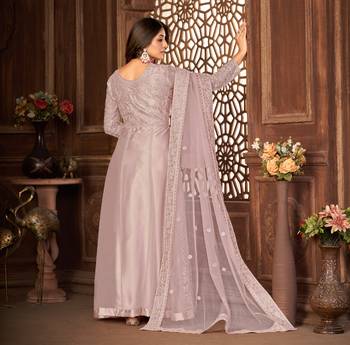 PURPLE NET ANARKALI EMBROIDERED WORK LONG SALWAR SUIT DUPATTA 3