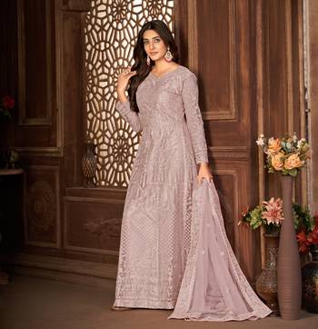 PURPLE NET ANARKALI EMBROIDERED WORK LONG SALWAR SUIT DUPATTA 4
