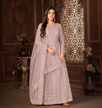 PURPLE NET ANARKALI EMBROIDERED WORK LONG SALWAR SUIT DUPATTA 5