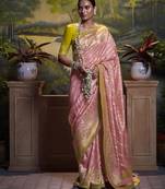 Pink woven silk saree with blouse
