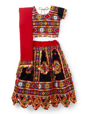 Banjara India Kutchi Embroidered Girls Chaniya Choli with Dupatta (CC-PTW) - Black 1
