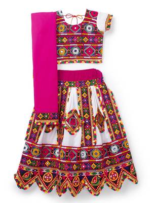 Banjara India Kutchi Embroidered Girls Chaniya Choli with Dupatta (CC-PTW) - White 1