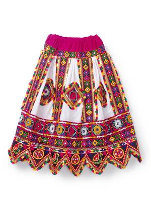 Banjara India Kutchi Embroidered Girls Chaniya Choli with Dupatta (CC-PTW) - White 2