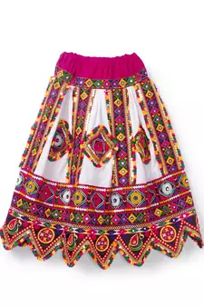 Banjara India Kutchi Embroidered Girls Chaniya Choli with Dupatta (CC-PTW) - White