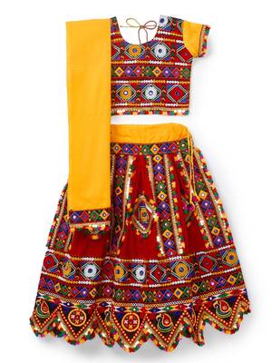 Banjara India Kutchi Embroidered Girls Chaniya Choli with Dupatta (CC-PTW) - Red 1