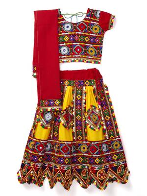 Banjara India Kutchi Embroidered Girls Chaniya Choli with Dupatta (CC-PTW) - Yellow 1