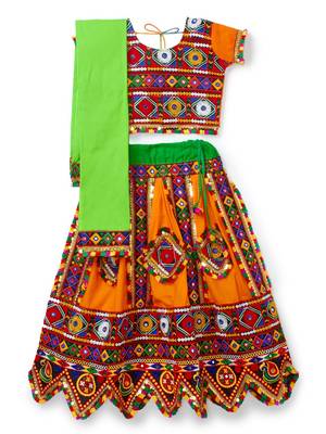Banjara India Kutchi Embroidered Girls Chaniya Choli with Dupatta (CC-PTW) - Orange 1