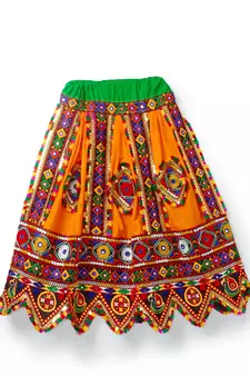 Banjara India Kutchi Embroidered Girls Chaniya Choli with Dupatta (CC-PTW) - Orange