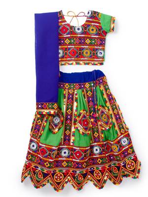 Banjara India Kutchi Embroidered Girls Chaniya Choli with Dupatta (CC-PTW) - GREEN 1