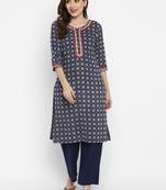 Ajrak Hand Block Print  Cotton Embroidered Kurta 
