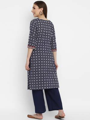 Ajrak Hand Block Print  Cotton Embroidered Kurta  2