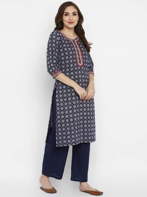 Ajrak Hand Block Print  Cotton Embroidered Kurta  3