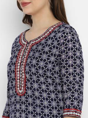 Ajrak Hand Block Print  Cotton Embroidered Kurta  4