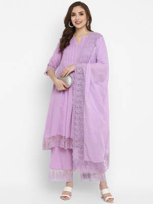 Lavender Cotton Moss Butta Kurta Pant Set 1