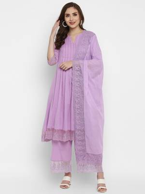 Lavender Cotton Moss Butta Kurta Pant Set 2