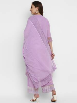 Lavender Cotton Moss Butta Kurta Pant Set 3