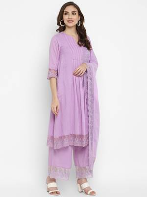 Lavender Cotton Moss Butta Kurta Pant Set 5