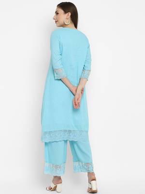 Turquoise Cotton Moss Butta Kurta Pant Set 3