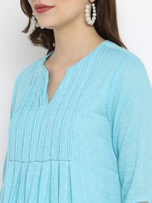 Turquoise Cotton Moss Butta Kurta Pant Set 5