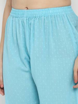 Turquoise Cotton Moss Butta Kurta Pant Set 7