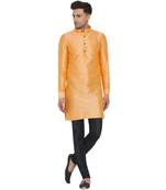 Orange printed jaquard men-kurtas