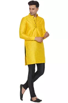 Yellow printed banarasi men-kurtas