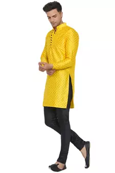 Yellow printed banarasi men-kurtas
