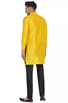 Yellow printed banarasi men-kurtas