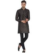 Black printed banarasi men-kurtas