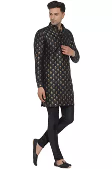 Black printed banarasi men-kurtas