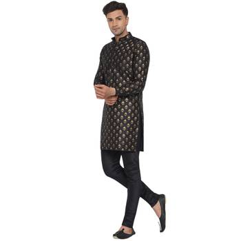 Black printed banarasi men-kurtas 3