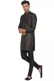 Black printed banarasi men-kurtas