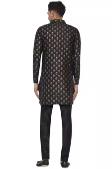 Black printed banarasi men-kurtas