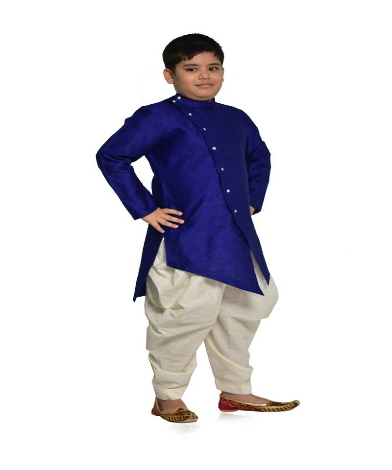 ANAN Kid's Festive & Party Blue Kurta and Patiala Set  ( Blue Pack of 1 )