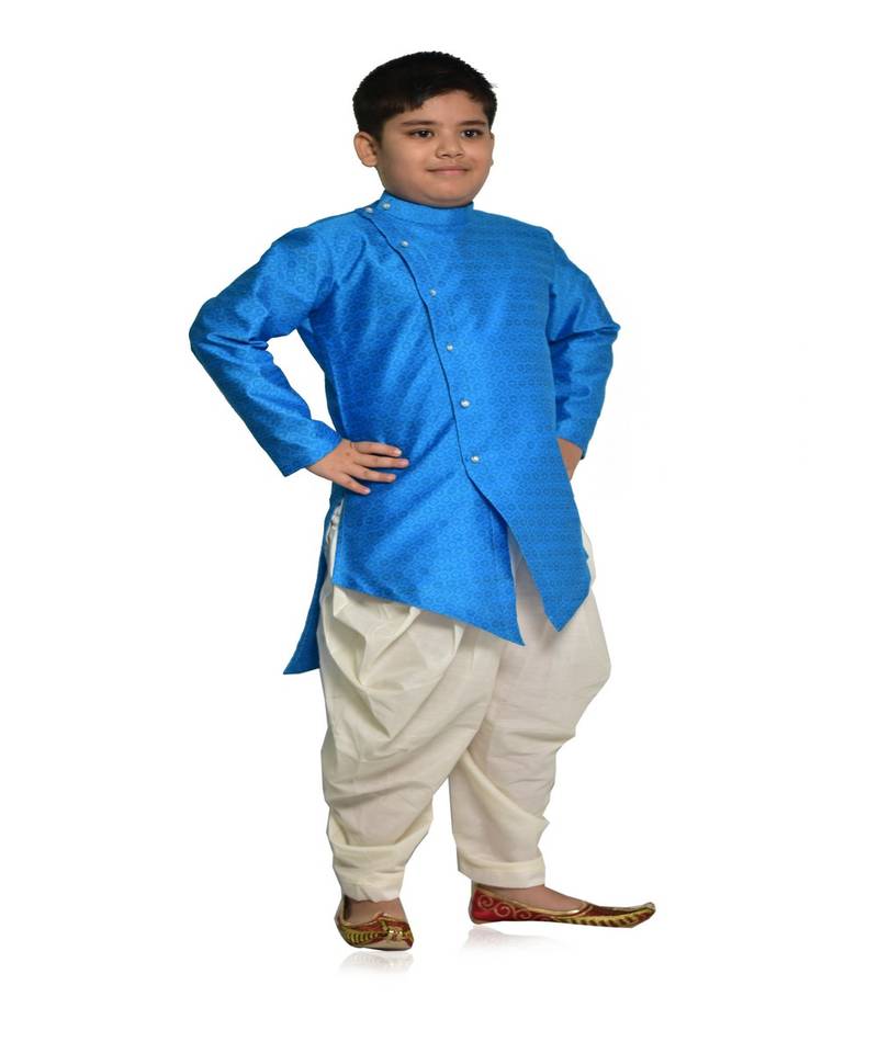 ANAN Kid's Festive & Party Sky Blue Kurta and Patiala Set  ( Sky Blue Pack of 1 )