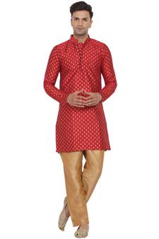 Red printed banarasi men-kurtas