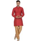 Red printed banarasi men-kurtas